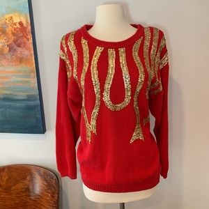 Vintage Red Sequin Victoria Harbour Sweater Size S